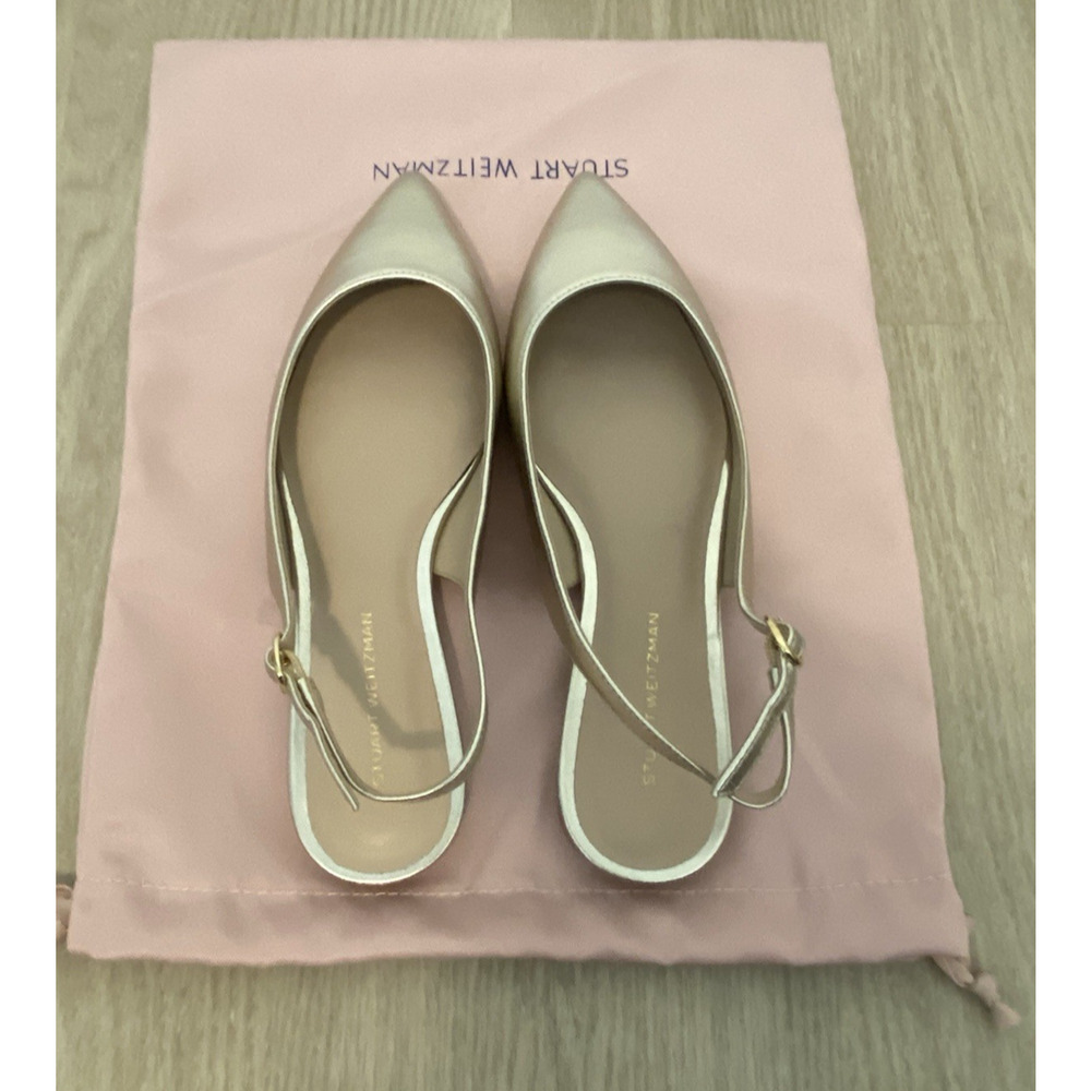 NWOB Stuart Weitzman Mara Gold Pointed Toe slingback Leather shoes Size 5.5 - Picture 5 of 8